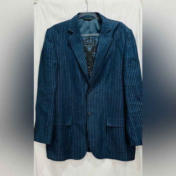 Rizzoli Uomo Men Super 140s 100% Irish Linen Blazer Size‎ 44R  Blue Striped - Picture 1 of 15